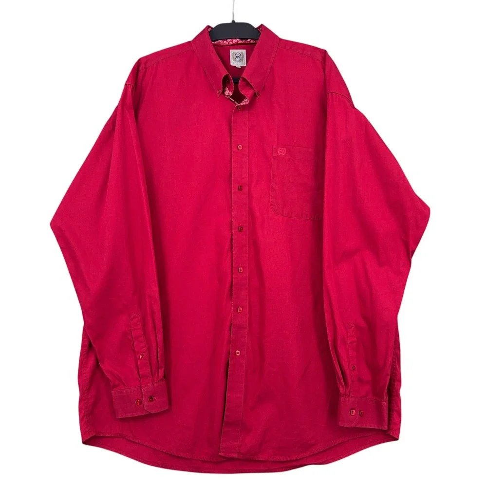 Cinch Button Down Shirt Mens XXL 100% Cotton Red‎ Long Sleeve